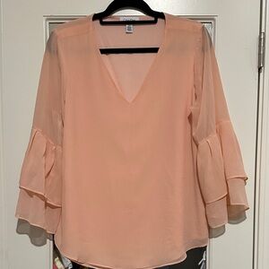 Calvin Klein Peach V-Neck Blouse with Layered Sleeves